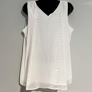 Chico’s White Sheer and Faux Pearl Embellished Tank Top 2 / M NWT